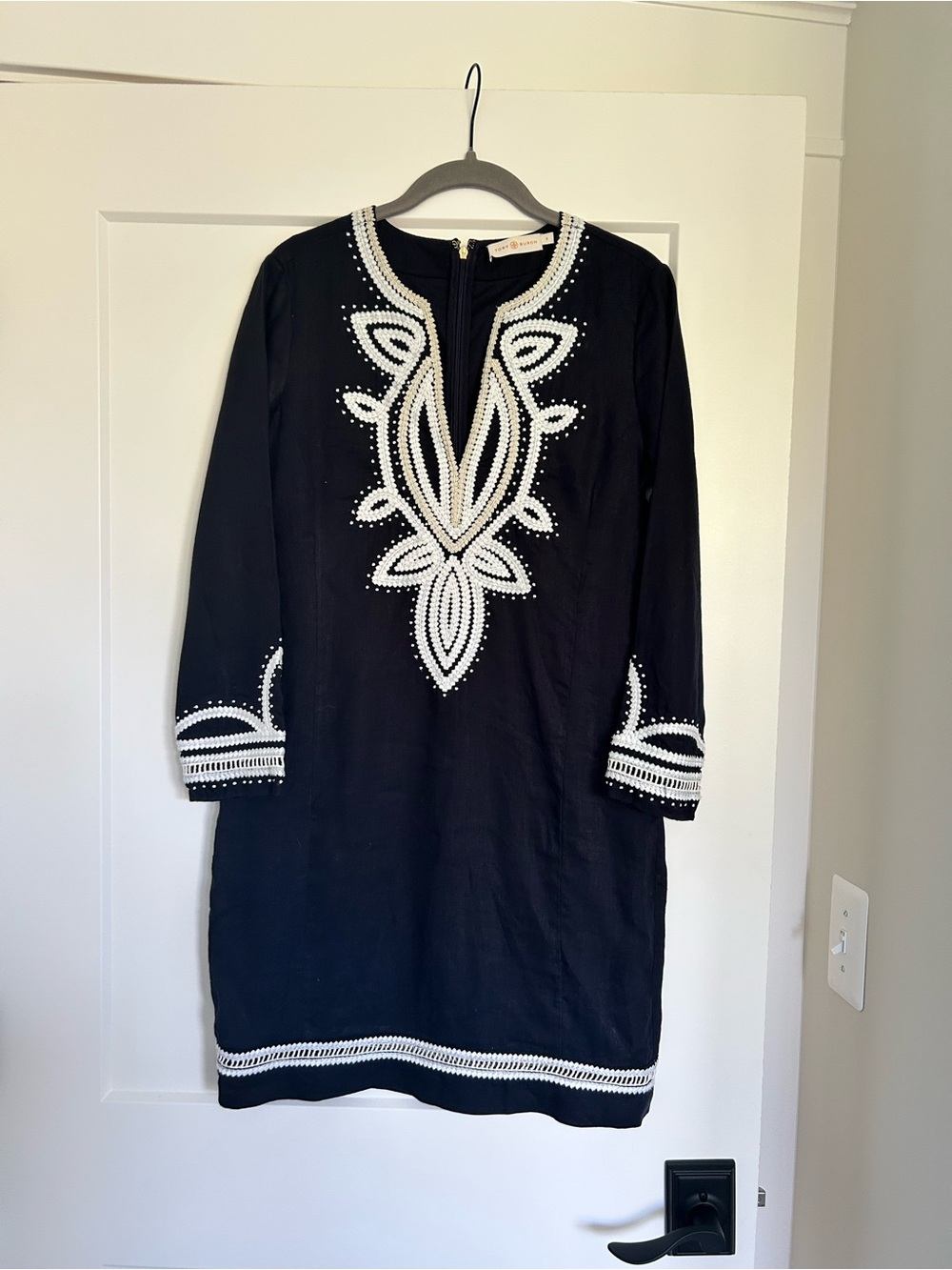Tory Burch Dark Navy Tunic Dress with White Embroidered Trim